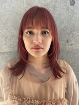 ピークアブー アヴェダ ギンザシックス(PEEK-A-BOO AVEDA GINZASIX)&nbsp;レイヤーミディ/顔まわりレイヤー/レッドカラー