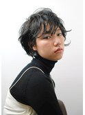 ウェーブショート/アッシュブラック/フレンチカジュアル30代40代