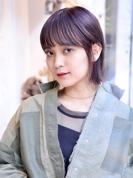 エムスラッシュ センター南(M.SLASH) パープルブラック/耳かけ/ぱっつんボブ/大人かわいい/センター南