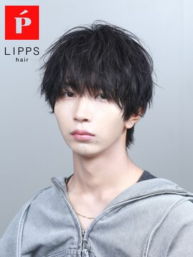 リップス 天神(LIPPS) ソフトツイストシャープパーマツーブロックマッシュウルフ黒髪