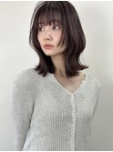 韓国鎖骨ミディアムヘアくびれボブレイヤーカット暗髪グレージュ