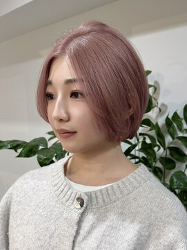 サンク 原宿 表参道(cinq) ミルクティーピンクカラーベージュウルフレイヤーナチュラルボブ