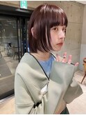 ぱつっとボブ×暖色カラー