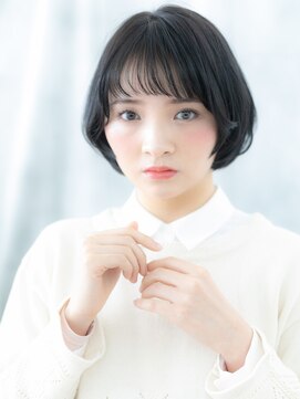 ドクターズ サロン ラブ(Dr's Salon LAB) 伸ばしかけ黒髪オン眉丸み前下がりショートt古河20代30代40代