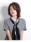センターパート 斜めバング フェザーロング ボルドー &nbsp;ワンレン