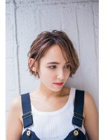 耳かけセミウェットウェーブボブ/マロンベージュ