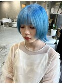 ★美髪ブルーアッシュブルーカラーネビージュバイカラー