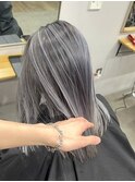 バレイヤージュカラーシルバーカラーダブルカラーブリーチカラー