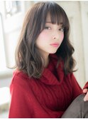 mod's姪浜/斜めバンググレージュアッシュ小顔大人巻きロングh