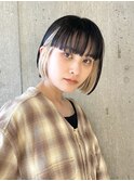 バングカラー前髪インナーカラーボブナチュラルボブベージュ30代