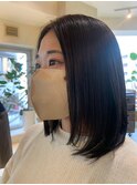 前髪なしミディアム/黒髪ミディアム