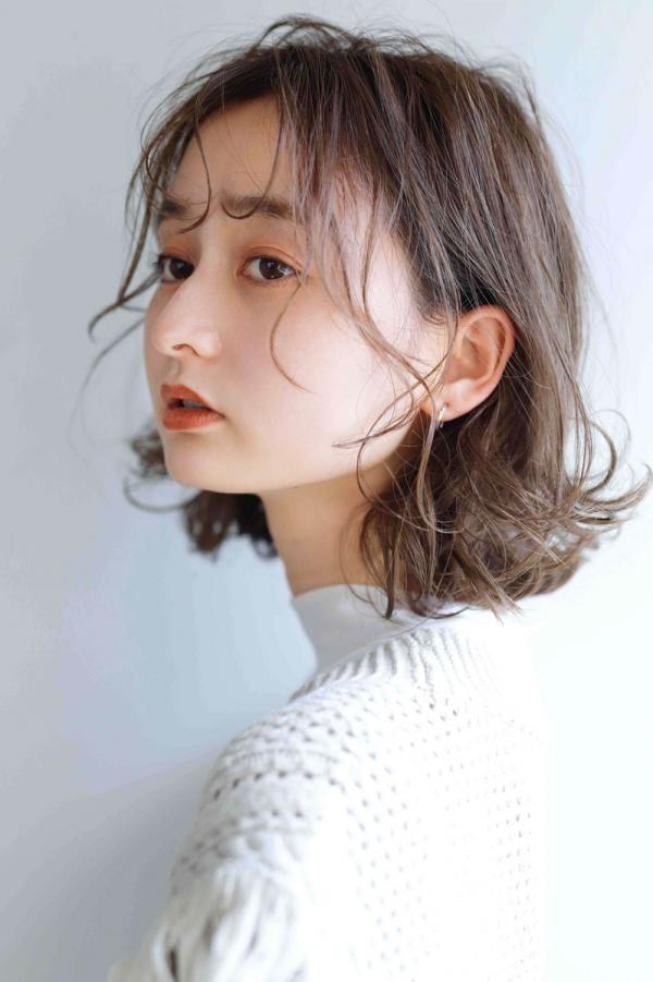 ナチュラルボブくびれヘアアプリコットオレンジ20代30代40代50代