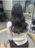 ★丸型逆三角ホワイトグレージュデジタルパーマチェリーブラウン