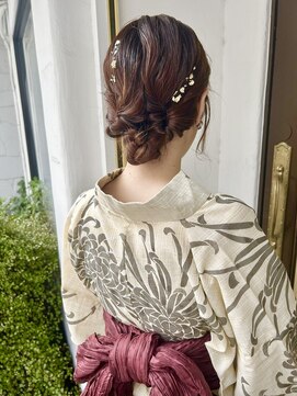 アルコイリスバイドールヘアー(ARCOIRIS by Dollhair) ぱっつん前髪浴衣ヘアセットオリーブベージュ都島