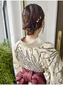 ぱっつん前髪浴衣ヘアセットオリーブベージュ都島