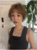 ボブパーマ/切りっぱなしボブ/ハイトーンカラー/縮毛矯正