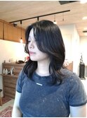 暗髪カラー ミディアムレイヤー レイヤースタイル