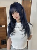 ネイビーブルー/色落ち綺麗/ダブルカラー/ロングレイヤー/梅田