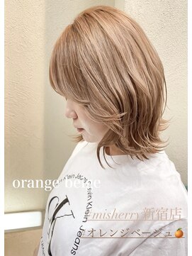 ミシェリー 新宿店(misherry) 切りっぱなしボブオレンジベージュオージュアミルクティー韓国風
