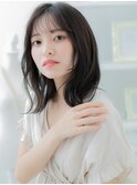 黒髪グレージュアッシュくせ毛風外ハネロブc5越谷20代30代40代