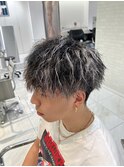 ホワイトメッシュ　縦落ちパーマ