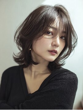 ハーツ(Heart's) ミディアムレイヤー×白髪ぼかしカラー３０代４０代５０代６０代