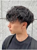 ダークアッシュニュアンスパーマ韓国マッシュベリーショート