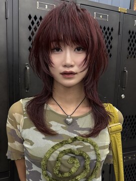 原宿/ウルフカット レイヤー デザインカラー ルーツカラー   