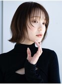 薄めバングくびれボブパーマフェイスレイヤー鎖骨ボブ大人女子