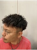 スパイラルパーマツーブロック刈り上げショートメンズカット床屋