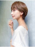 小顔マッシュショート/20代30代40代/透け感ベージュ