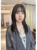 姫カットレイヤー/黒髪ロング/ぱっつん前髪/韓国/顔周りカット