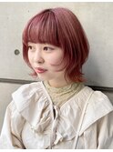 レイヤーカット×ピンクカラー