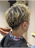 メッシュハイライトスパイラルパーマツイストパーマツーブロック