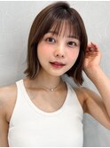 レイヤーカットワンカールアプリコットオレンジモテ髪前髪