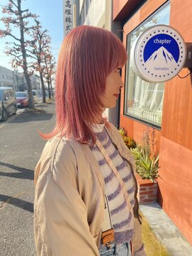 チャプター 問屋町(chapter) 顔まわりレイヤーカットペールオレンジ髪質改善ケアブリーチ