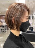 調布ショートヘア顔周りレイヤーカットダブルカラーショートボブ