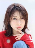 外ハネレイヤーミディパープルグレージュ