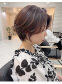 ショートボブ/マロンベージュ/Aライン/かきあげ/前髪［銀座駅］