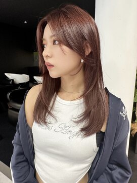 シティ(CITY) 韓国ヘア レイヤーカット ピンクブラウン 暖色 ザクザクレイヤー