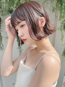 ロシェ 横浜店(loche) デザインカラーオリーブベージュ×顔周りショートボブ×横浜