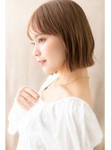 □斜めバングカーキベージュ切りっぱなしボブ316川口20代30代