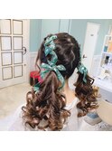 MAO リボン編み込みツインヘアー
