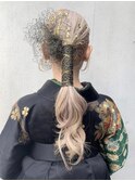 卒業式ヘア成人式ヘア振袖ヘア袴ヘア金箔ヘア水引きヘア K0808