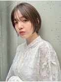 顔まわりレイヤー小顔カットナチュラルボブオリーブベージュ