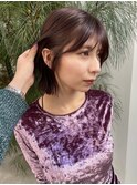レイヤーボブ顔まわりカットラベンダーカラー暖色ブラウン