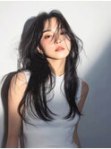 フェイスレイヤー/地毛風ストレート/フェイクブラック/レイヤー