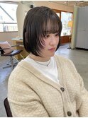 ボブ×顔まわりウルフレイヤー×オリーブブラウン
