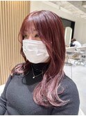 小顔レイヤーカット☆チェリーレッド/ワインレッド☆韓国風巻き