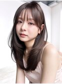 グレージュロング暗めカラー韓国ヘア顔周りレイヤー_F61127